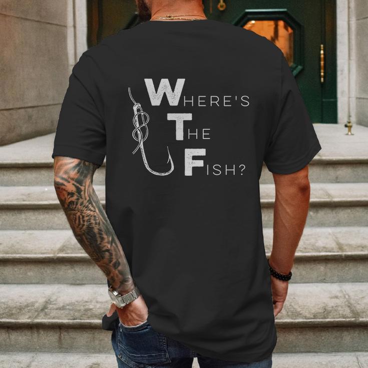 Mens Wtf Wheres The Fish Shirt - Funny Fishing T-Shirt Mens Back Print T-shirt Gifts for Men