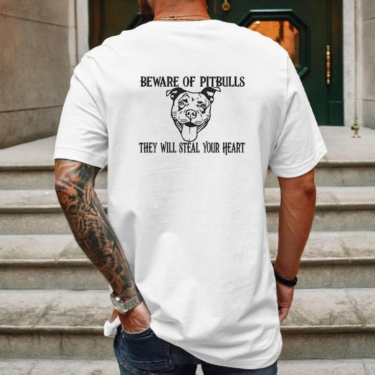 Beware Of Pit Bulls They Will Steal Your Heart Youth Mens Back Print T-shirt Gifts for Men