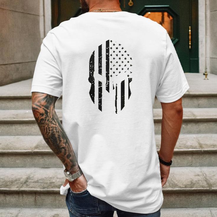 Black American Flag In Spartan Mens Back Print T-shirt Gifts for Men