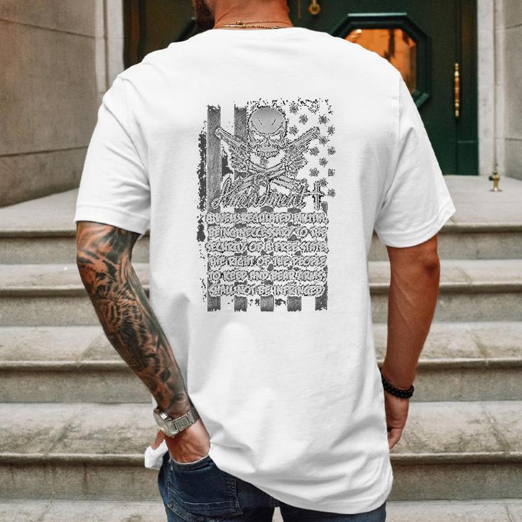 Bold Imprints Retro 2Nd Amendment American Flag Skull Crossbones Pistols Mens Back Print T-shirt Gifts for Men