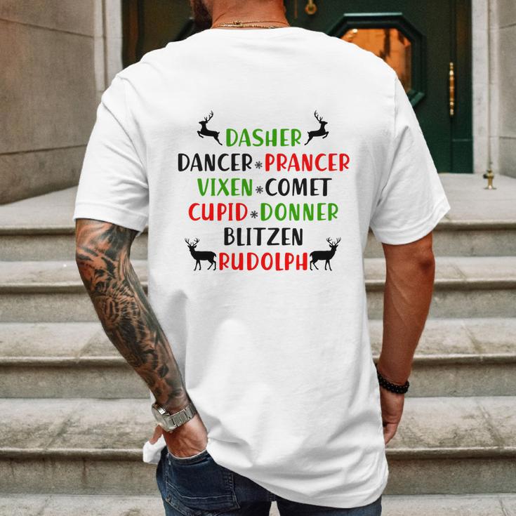 Dasher Dancer Prancer Vixen Comet Cupid Donner Blitzen Rudolph Mens Back Print T-shirt Gifts for Men