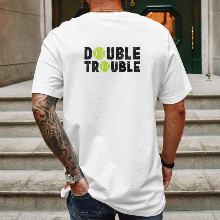 Double Trouble Doubles Players Funny Tennis Mens Back Print T-shirt Gifts for Men