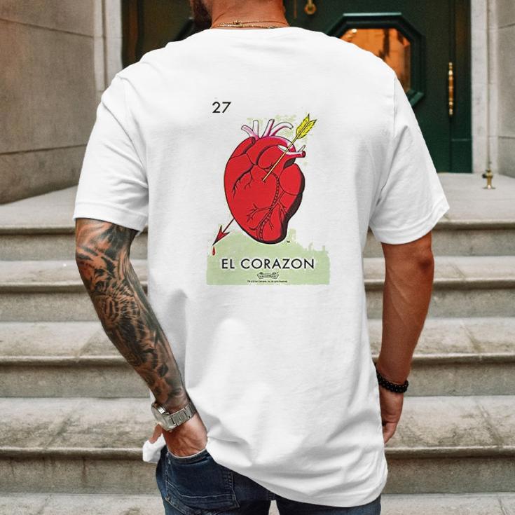 El Corazon Heart Loteria Card Mexican Bingo Mens Back Print T-shirt Gifts for Men