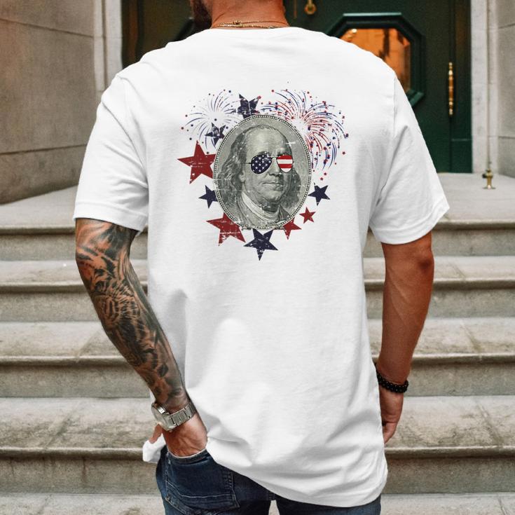 Fourth Of July Ben Franklin Patriotic American Mens Back Print T-shirt Gifts for Men