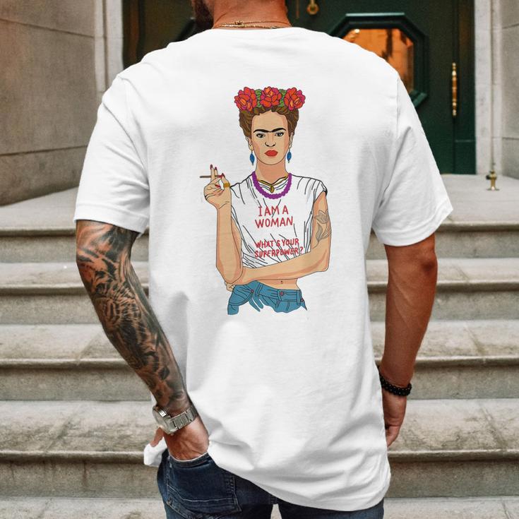 Frida Kahlo I Am A Woman Mens Back Print T-shirt Gifts for Men