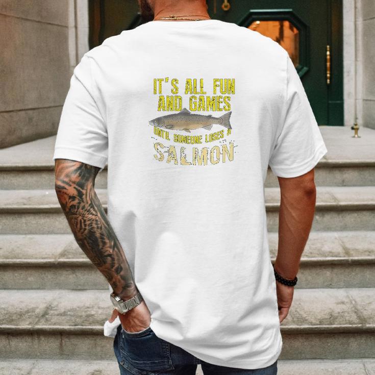 Funny Salmon Fishing Freshwater Saltwater Fish Gift Mens Back Print T-shirt Gifts for Men