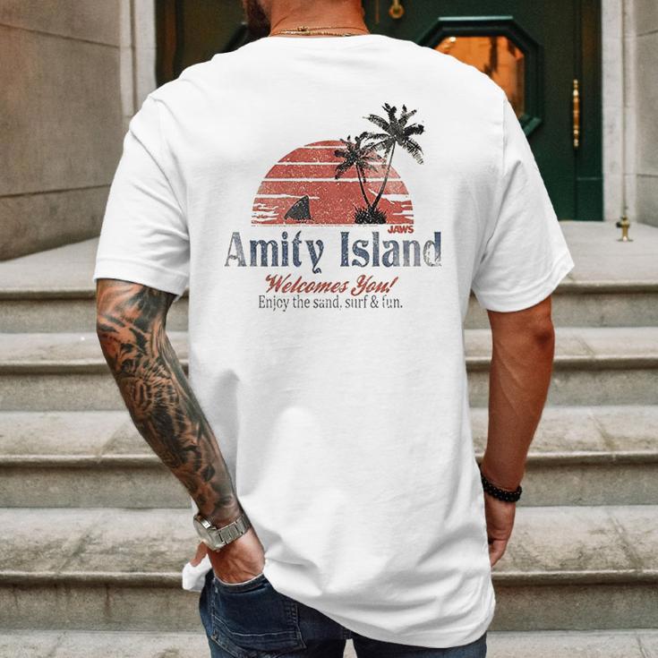 Jaws Amity Island Welcomes You Natural Mens Back Print T-shirt Gifts for Men