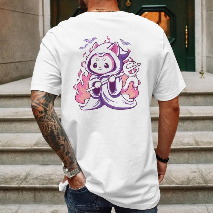 Kawaii Pastel Goth Cute Creepy Grim Reaper Cat Mens Back Print T-shirt Gifts for Men