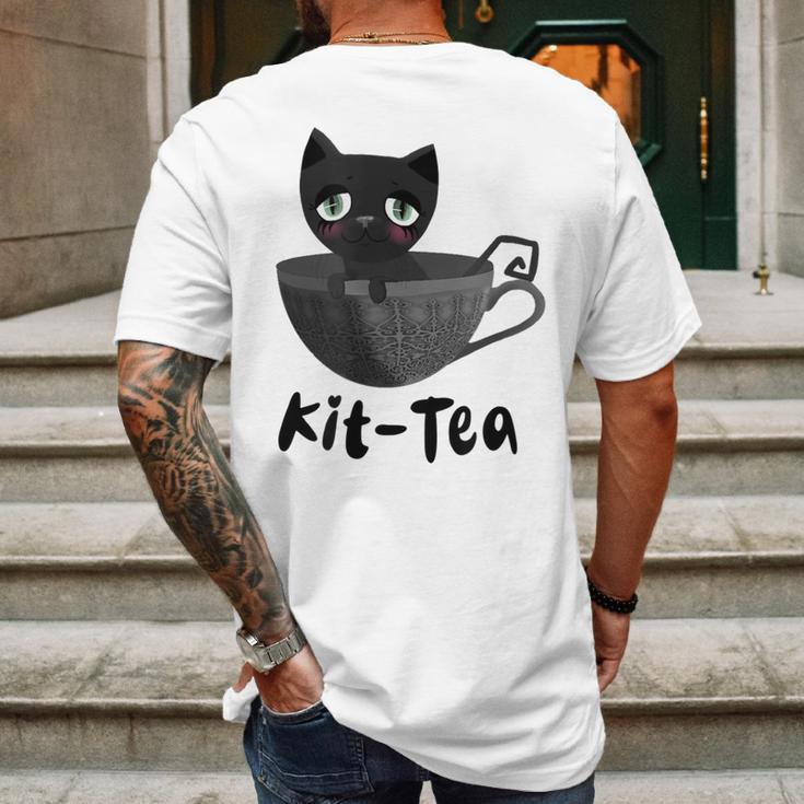 Kit-Tea Cat Lovers Creepy Kawaii Pastel Goth Kitten Teacup Mens Back Print T-shirt Gifts for Men