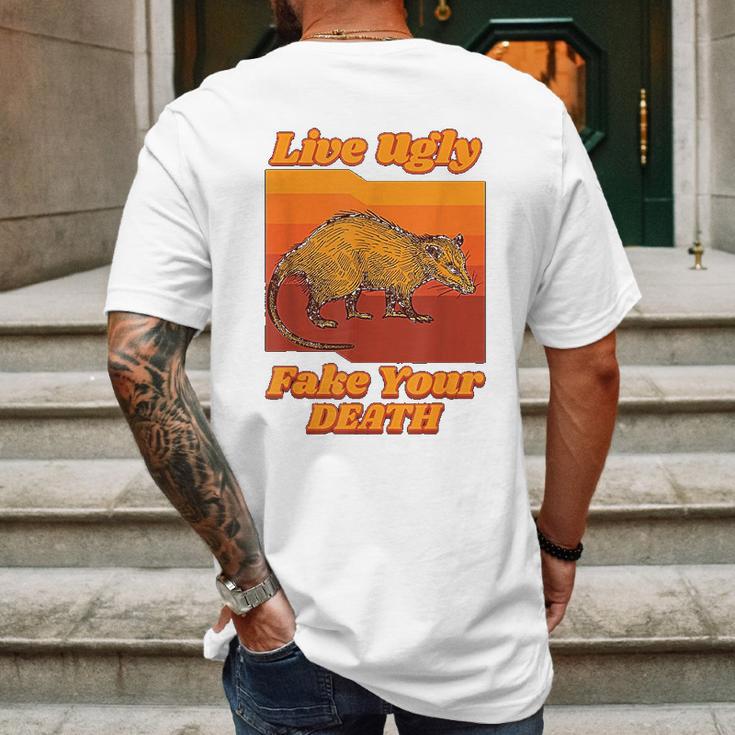 Live Ugly Fake Your Death Retro Mens Back Print T-shirt Gifts for Men