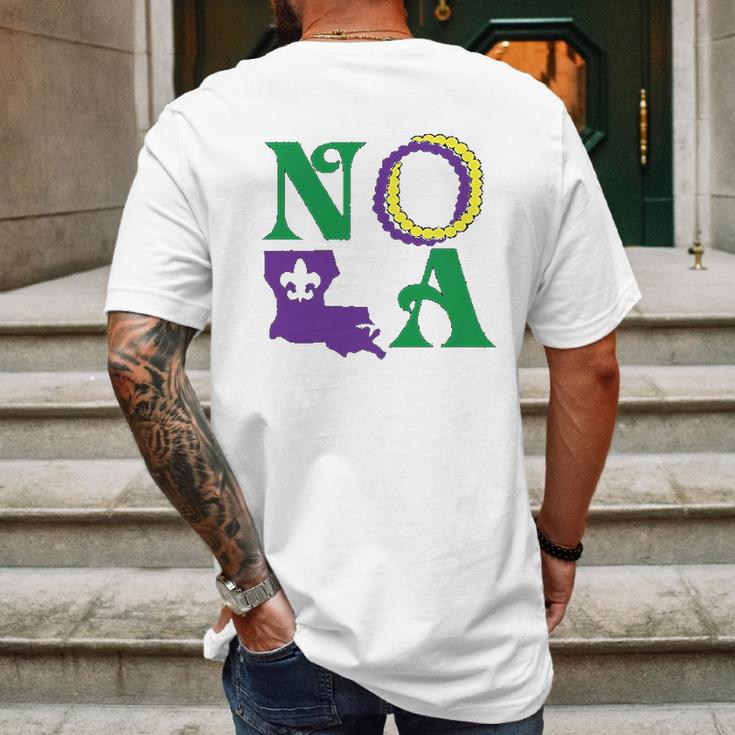 Nola New Orleans Louisiana Mardi Gras Beads Fleur De Lis Lily Mens Back Print T-shirt Gifts for Men