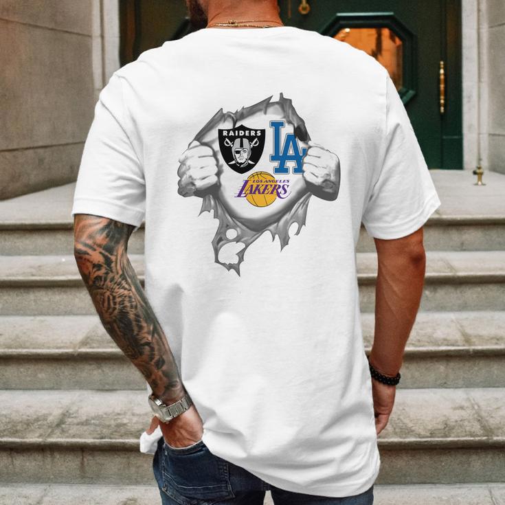 Oakland Raiders Los Angeles Lakers And Los Angeles Dodgers Heartbeat Shirt TshirtShirt Tee Mens Back Print T-shirt Gifts for Men