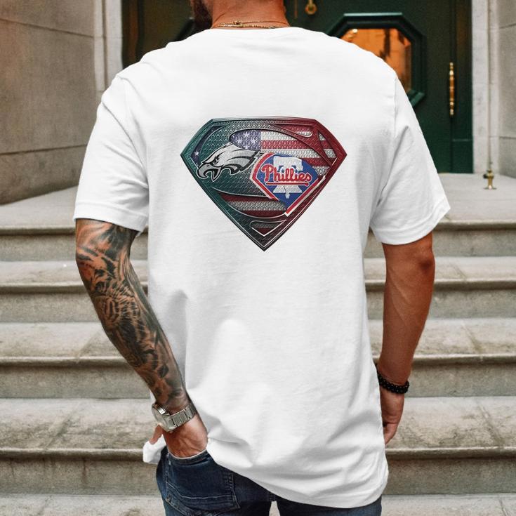 Official Philadelphia Eagles And Philadelphia Phillies Superman American Flag Layer Simpson Shirt Mens Back Print T-shirt Gifts for Men