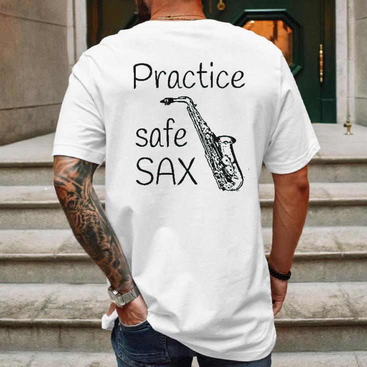 Practice Safe Sax Funny Saxophone Mens Back Print T-shirt Gifts for Men