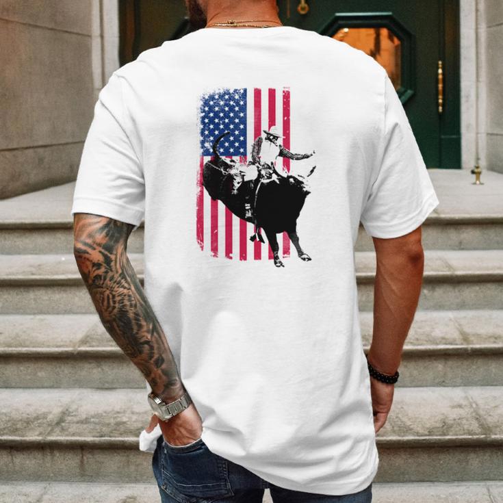 Rodeo Bull Rider Patriotic American Flag Mens Back Print T-shirt Gifts for Men