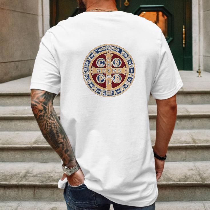 The Saint Benedict Medal Catholic Mens Back Print T-shirt Gifts for Men