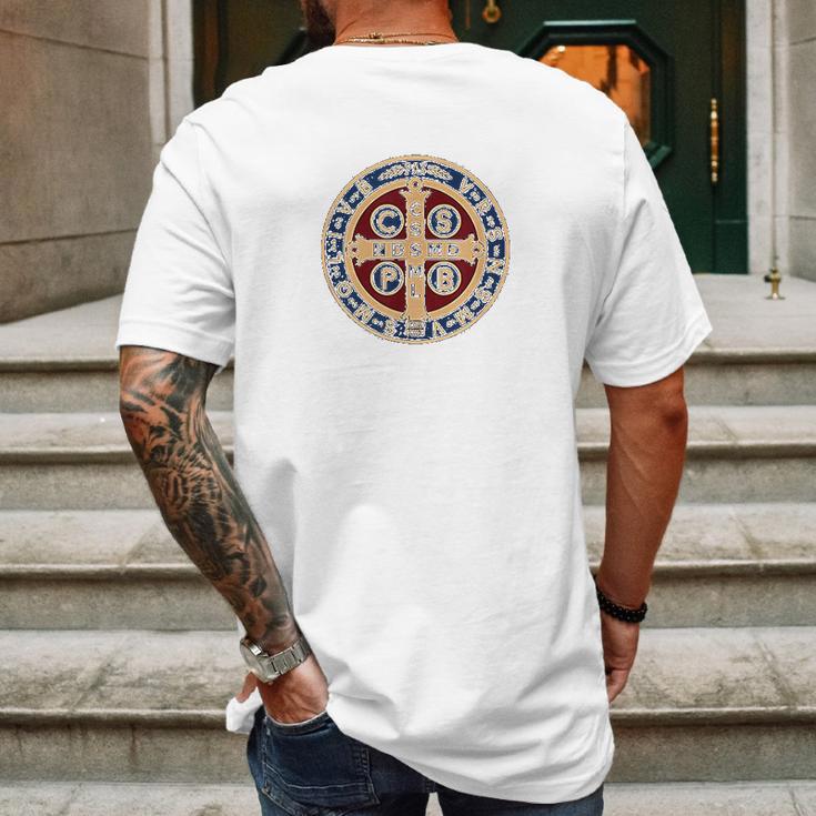 The Saint Benedict Medal Catholic Mens Back Print T-shirt Gifts for Men