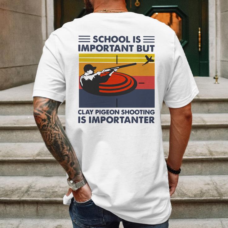 School Is Important But Clay Pigeon Shooting Is Importanter Vintage Shirt Mens Back Print T-shirt Gifts for Men