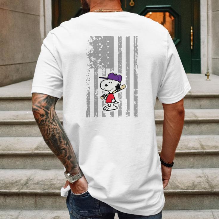 Snoopy Playing Baseball Snoopy Usa Flag T-Shirt Mens Back Print T-shirt Gifts for Men