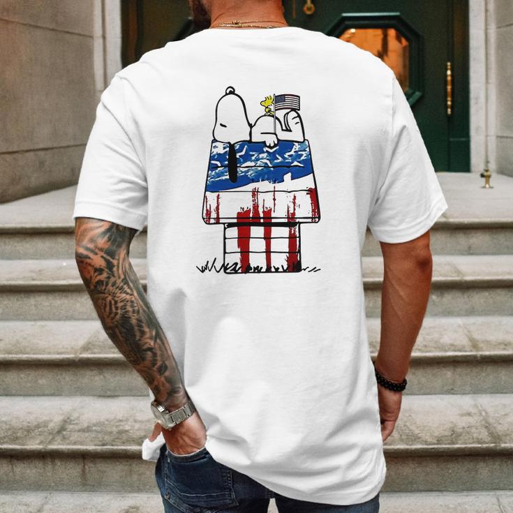 Snoopy Woodstock House American Flag 4Th Of July Independence Day Shirt Mens Back Print T-shirt Gifts for Men