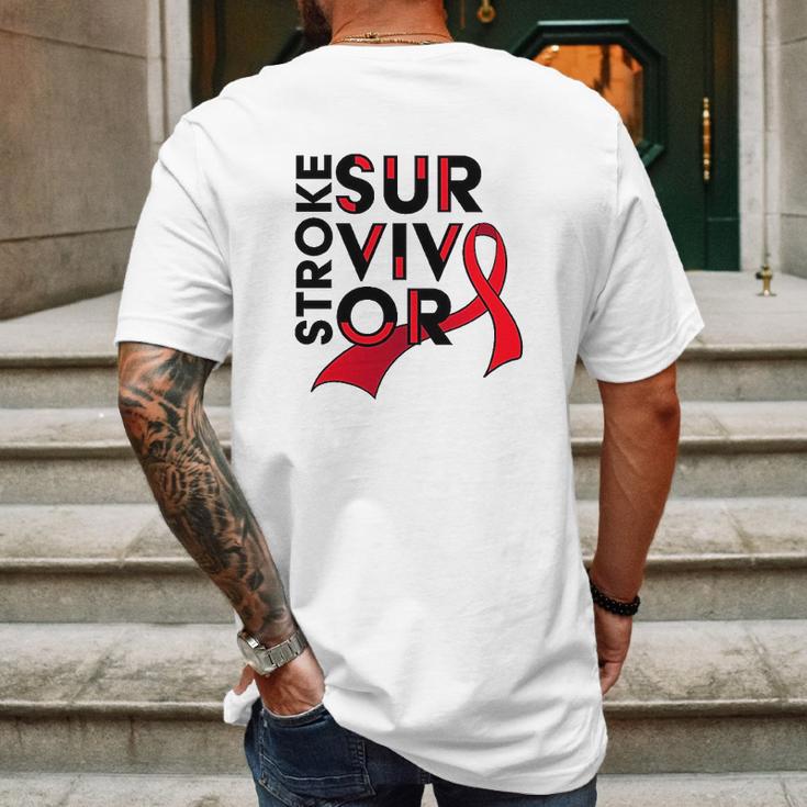 Stroke Survivor Red Ribbon Awareness Mens Back Print T-shirt Gifts for Men