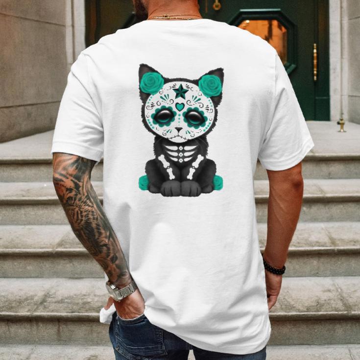 Sugar Skull Cat Day Of The Dead Cat Mens Back Print T-shirt Gifts for Men