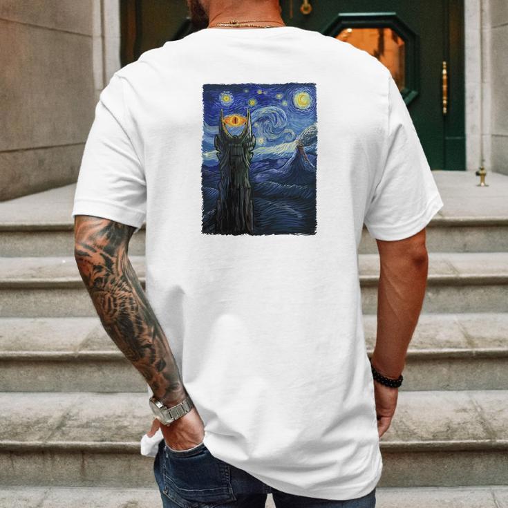 Vincent Van Gogh The Starry Night With Lord Of The Rings Middle Earth Sauron Tower Evil Eye Tshirt Mens Back Print T-shirt Gifts for Men