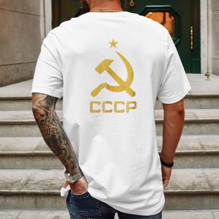 Vintage Cccp Flag Soviet Russian Union Communist Party Mens Back Print T-shirt Gifts for Men