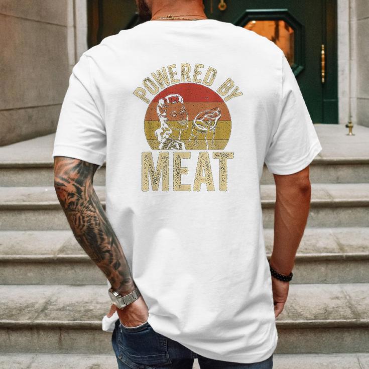 Vintage Powered By Meat Carnivore Woman Meat Eater Mens Back Print T-shirt Gifts for Men