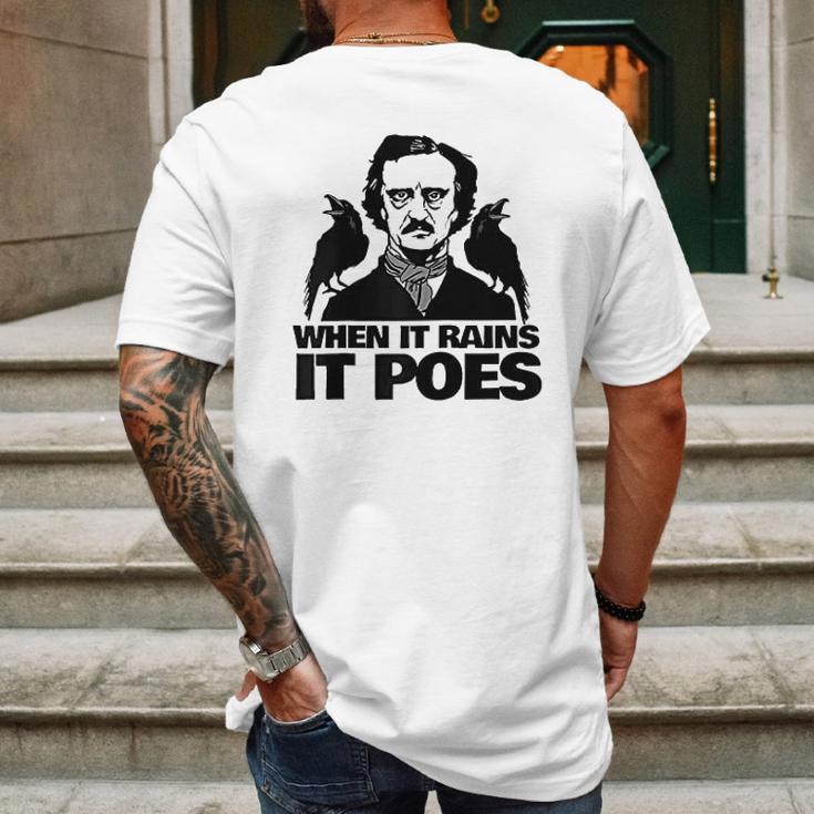 When It Rains It Poes Funny Edgar Allan Poe Mens Back Print T-shirt Gifts for Men