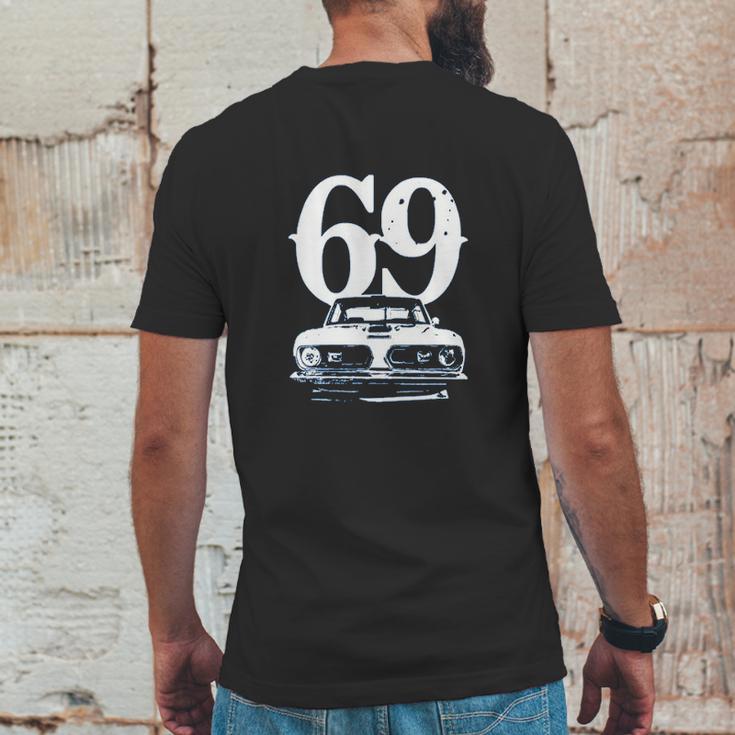 1969 Barracuda Grill View With Year Faded Look Charcoal Grey Mens Back Print T-shirt Funny Gifts