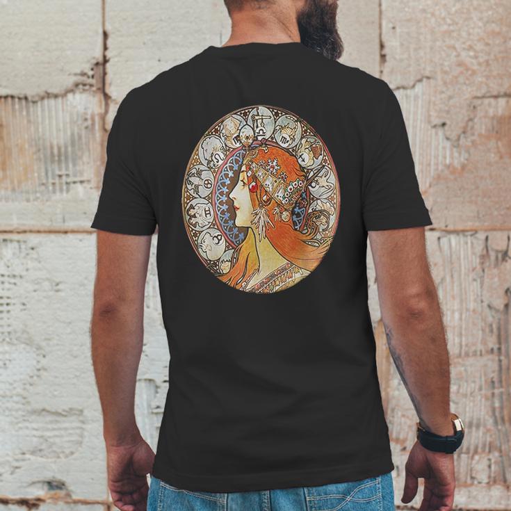 Art Nouveau Zodiac Signs Gypsy Fortune Teller Alphonse Mucha Mens Back Print T-shirt Funny Gifts