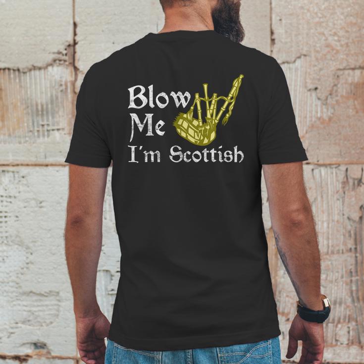 Blow Me Im Scottish Funny Scottish Pun Bagpipes Mens Back Print T-shirt Funny Gifts