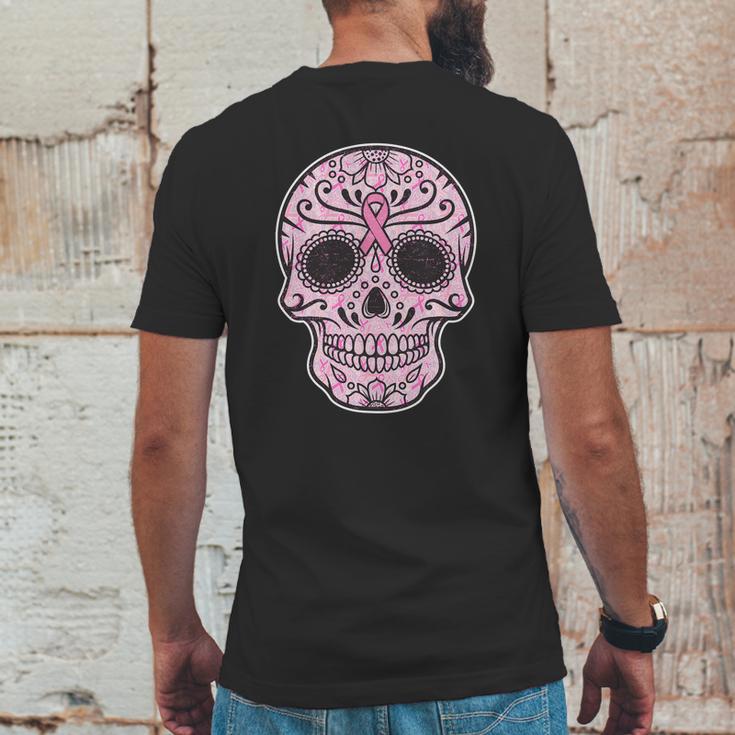 Breast Cancer Sugar Skull Day Of The Dead Dia De Los Muertos Mens Back Print T-shirt Funny Gifts