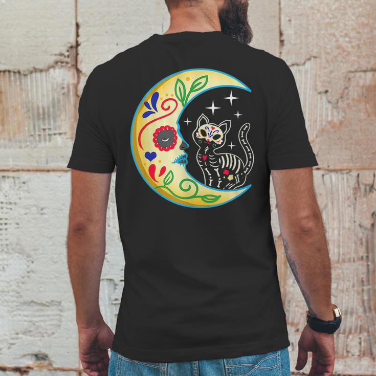 Cat & Moon Sugar Skull Dia De Los Muertos Day Of The Dead V2 Mens Back Print T-shirt Funny Gifts