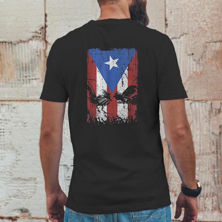 Cock Fight Gallos Gallero Fighting Rooster Puerto Rico Flag Mens Back Print T-shirt Funny Gifts