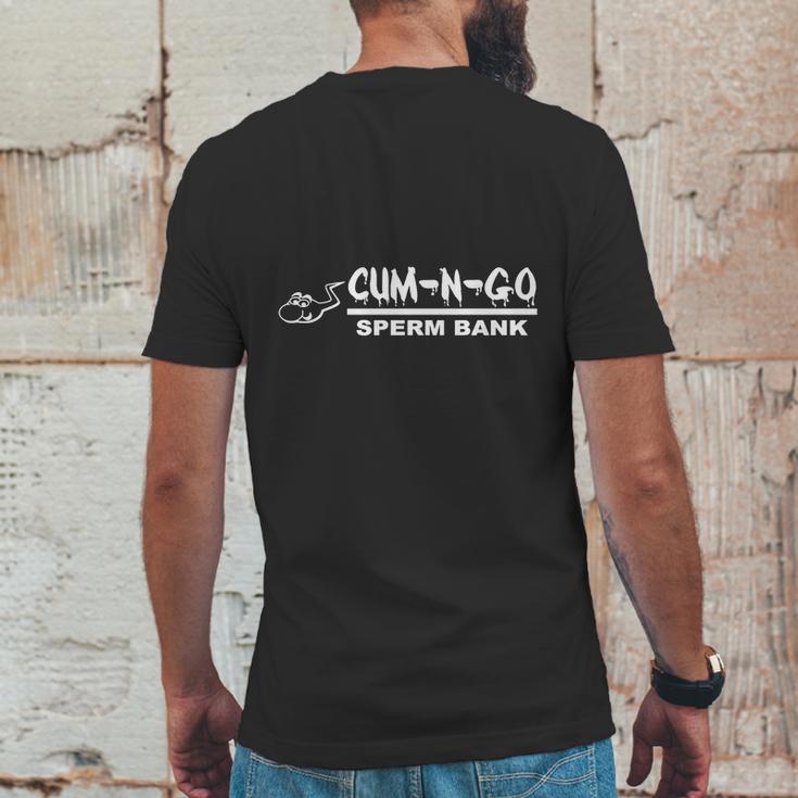 Cum-N-Go Sperm Bank Novelty Tshirt Mens Back Print T-shirt Funny Gifts