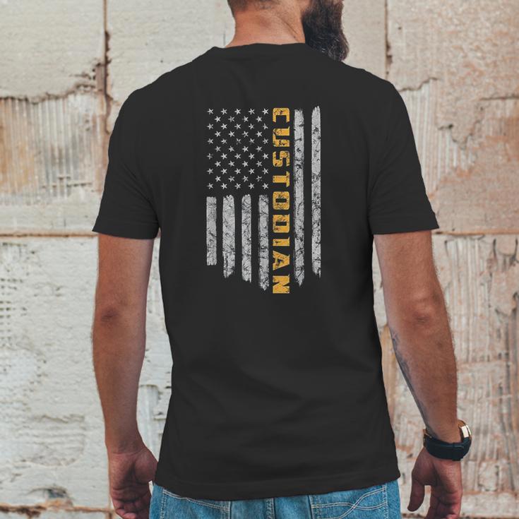 Custodian American Flag Usa Janitor School Mens Back Print T-shirt Funny Gifts