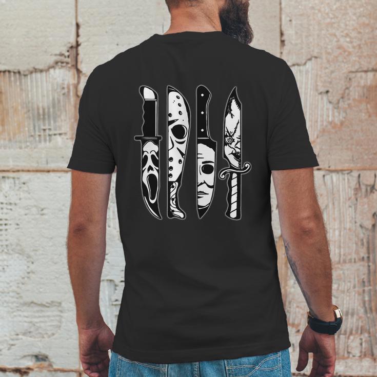 Cute Halloween Funny Halloween Day Knives Machete Horror Movies Halloween Mens Back Print T-shirt Funny Gifts