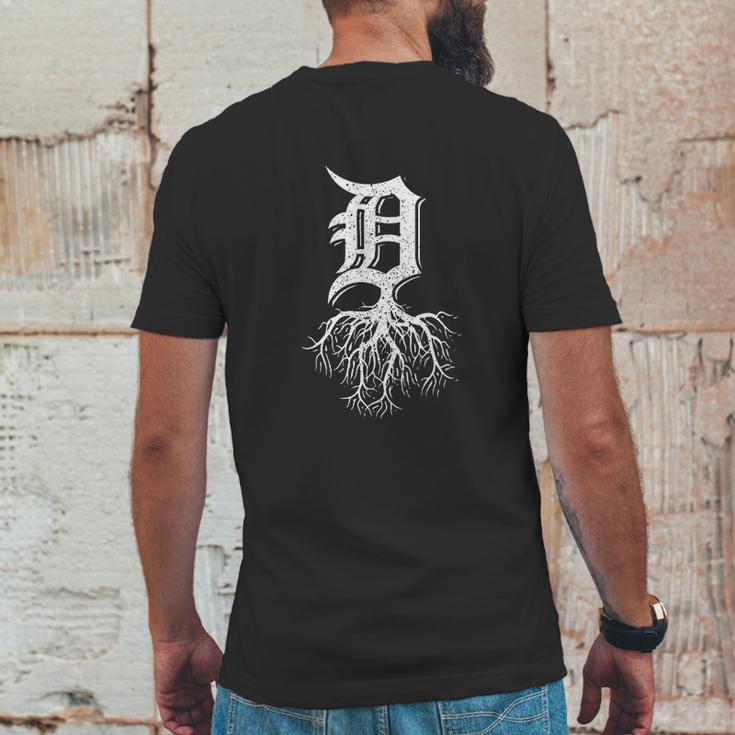 Detroit Roots Michigan American Born Rooted American Gifts Made In Detroit Mens Back Print T-shirt Funny Gifts