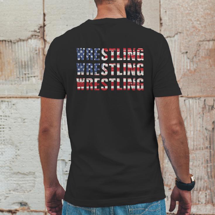 Distressed Usa Wrestling Gift American Flag Gift Mens Back Print T-shirt Funny Gifts