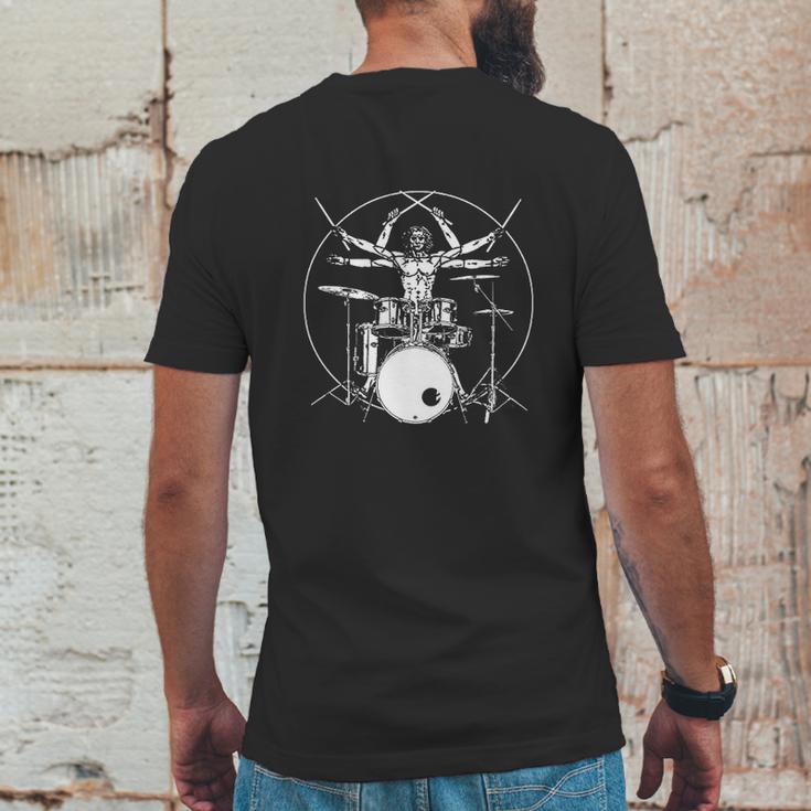 Drumming Gift Drum Da Vinci Vitruvian Man Drummer Mens Back Print T-shirt Funny Gifts