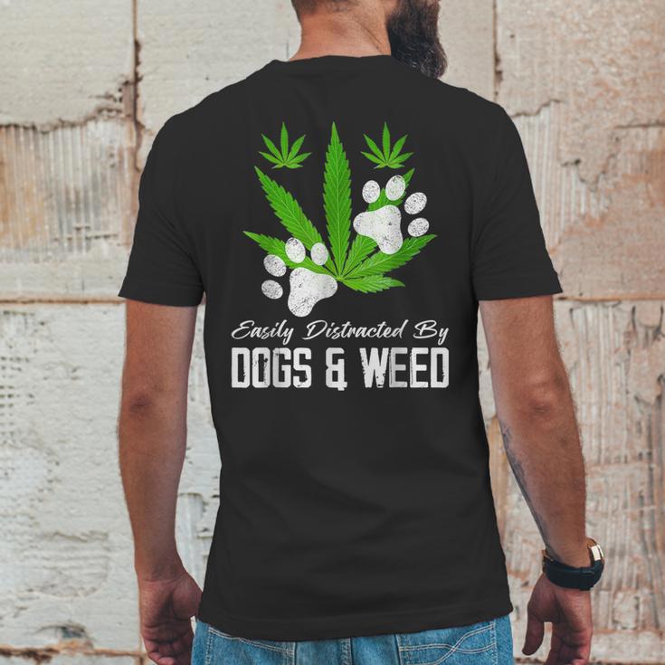 Easily Distracted By Dogs And Weed Cannabis 420 Outfits Mens Back Print T-shirt Funny Gifts