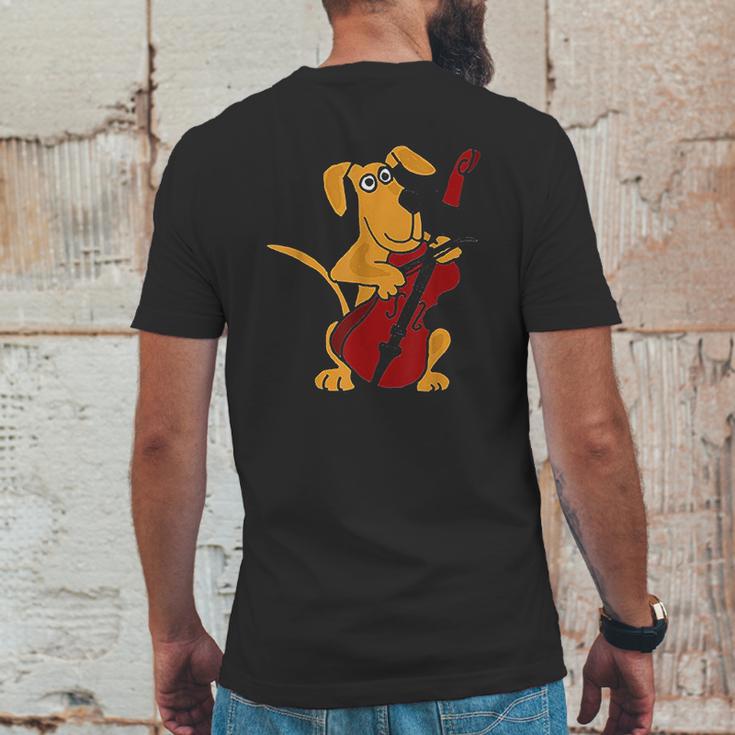 Funny Brown Dog Playing Cello Mens Back Print T-shirt Funny Gifts