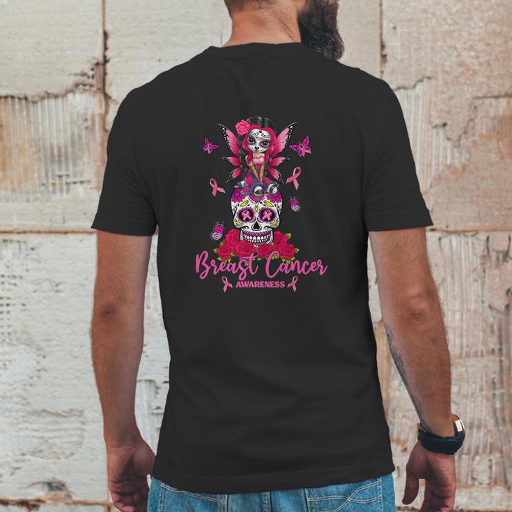 Funny Ribbon Like A Girl Sugar Skull Fight Breast Cancer Awareness Graphic Design Printed Casual Daily Basic Mens Back Print T-shirt Funny Gifts