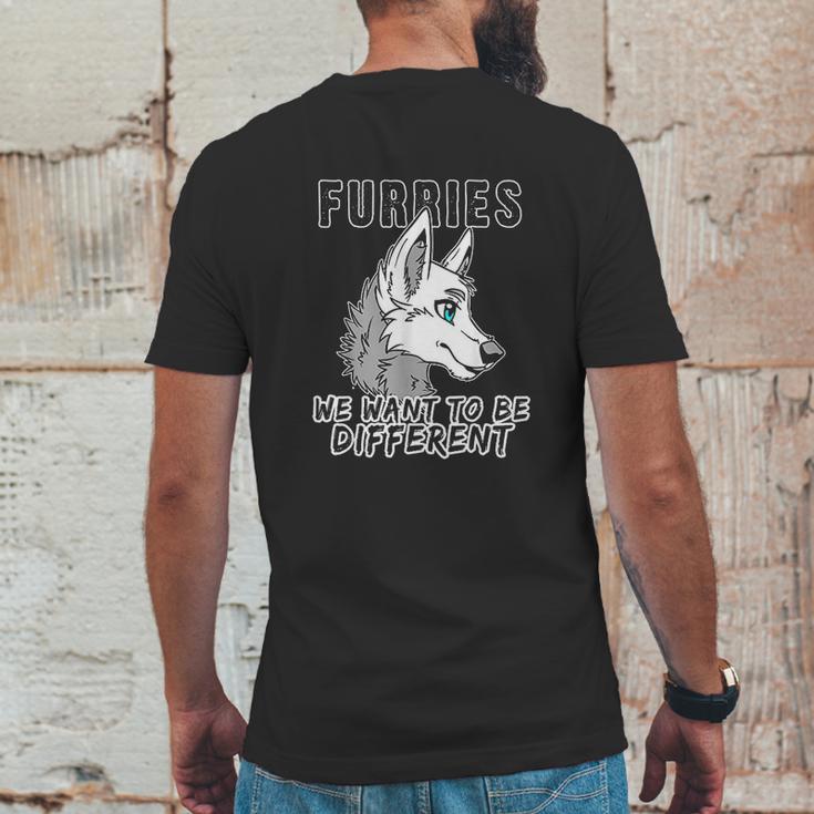 Furries We Want To Be Different Furry Fursuit Cosplay Mens Back Print T-shirt Funny Gifts