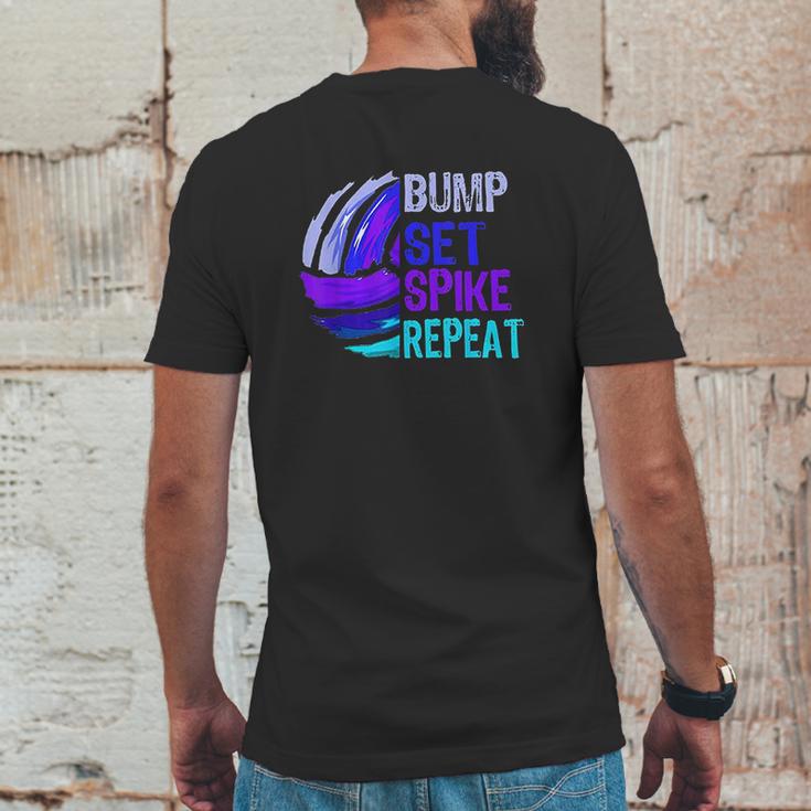 Girls Volleyball Bump Set Spike Repeat Blue Purple Teen Gift Mens Back Print T-shirt Funny Gifts