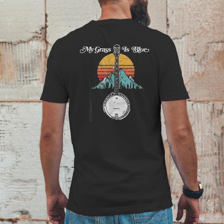 My Grass Is Blue Retro Rocky Mountain Banjo Bluegrass Mens Back Print T-shirt Funny Gifts