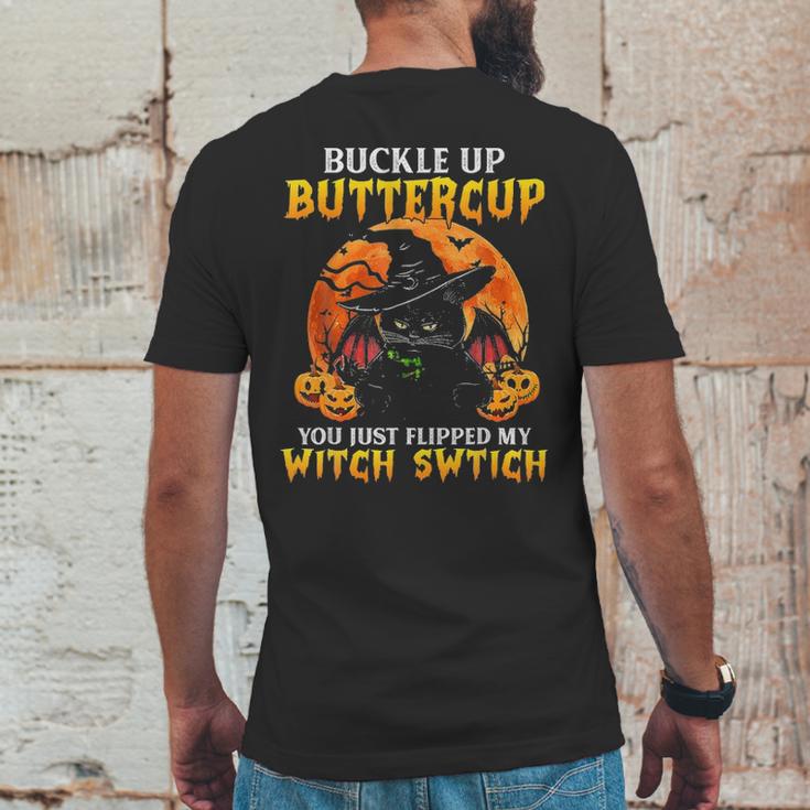 Halloween Cat Buckle Up Buttercup You Just Flipped Mens Back Print T-shirt Funny Gifts