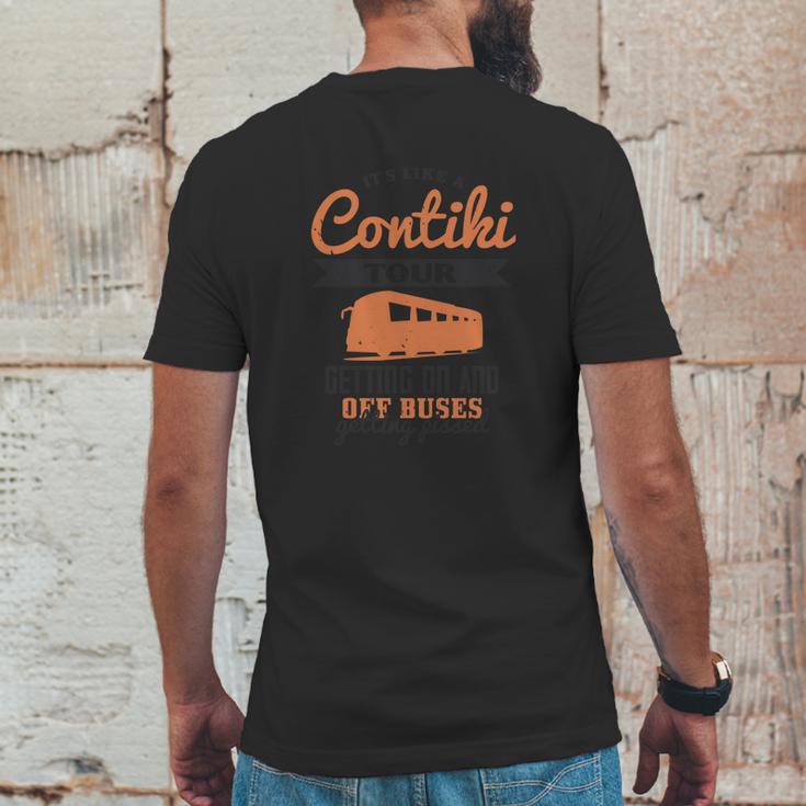 Its Like A Contiki Tour Getting On And Off Buses Getting Pissed Mens Back Print T-shirt Funny Gifts